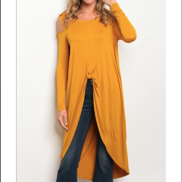 Tops - 🆕 HP: Mustard Cold Shoulder Tunic Top